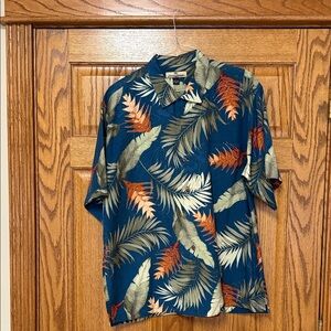 New Tommy Bahama Tropical Leaf Print Shirt - Blue, Green, Orange